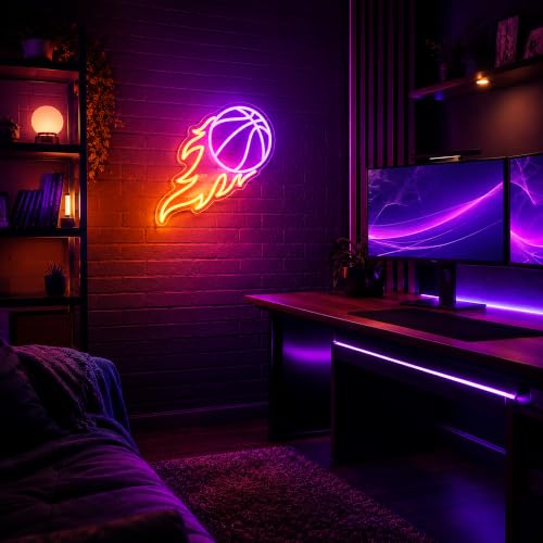 Image of Basketball Neon Sign for Wall Decor Light Up Sign Led Signs for Room Party Home Wall Decor USB Powered