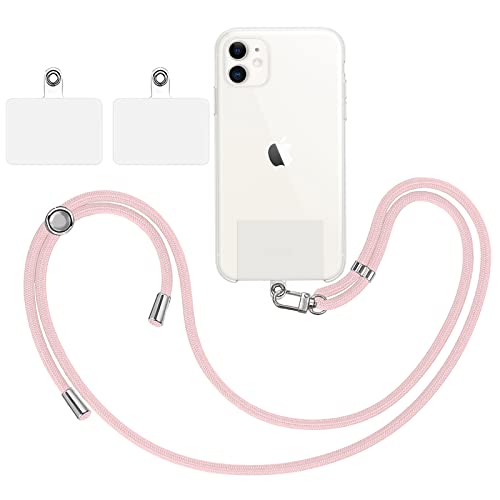 MARARDI Tour de Cou Telephone Portable Cordon Collier Laniere Universel [Rose Clair] + 2 Patchs de Fixation Supplémentaires Sangle pour Coque Bandouliere Lanyard Amovible Réglable et Résistante Cover