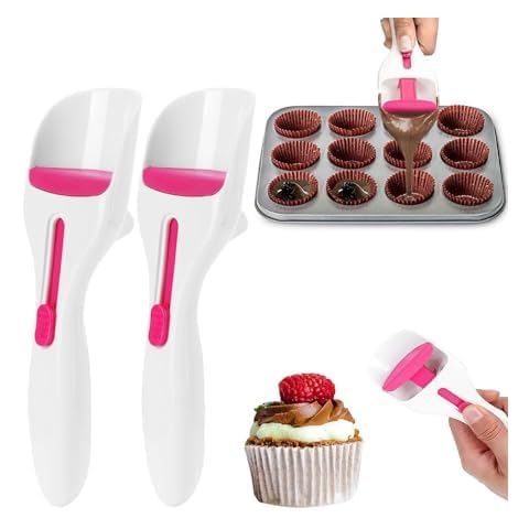 2PCS Cupcake Batter Scoop, Pancake Batter Dispenser, Cupcake Scoop Cake Batter Dispensing Spoon, One Touch Slide Button Cake Pastry Spatula Spoon Flour Dispenser Spoon Ice Cream Scoop DIY Cover