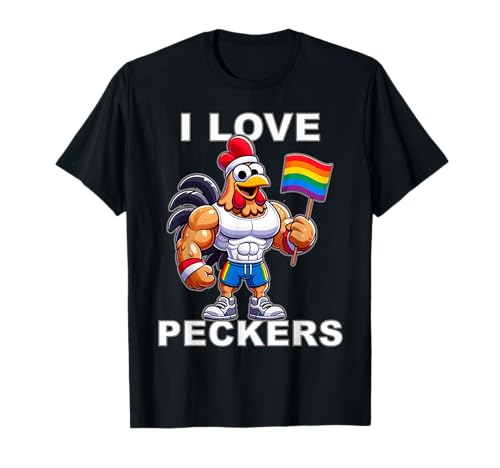Cock Rainbow Flag LGBT Gay Pride T-Shirt I Love Cock Rooster T-Shirt