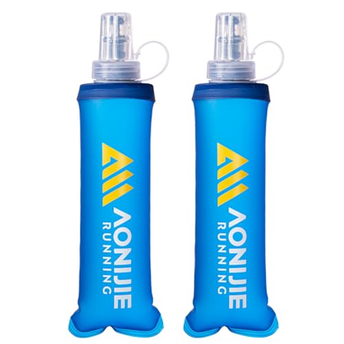 Azarxis TPU Soft Flask Collapsible Water Bottle Running Folding Gel Water Reservoir Handheld for Hydration Pack Hiking Cycling Climbing Jogging Marathon Trail Race (250ml - 2 Pack)