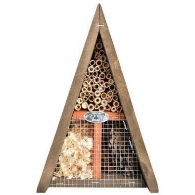 Garden Mile Eco-Friendly Triangle Wooden Insect Hotel - Free Standing Natural Wood Eye-Catching Beehive Bee House - Outdoor Garden Shelter Nesting Habitat Bug House for Bees, Butterflies, Ladybirds