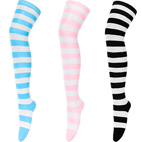 Womens Thigh High Socks Over the Knee High Warm Stocking Boot Leg Warmer Long Socks for Daily Wear Cosplay (D-Color Mix1-3 Pairs)