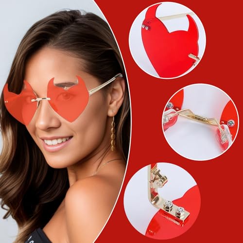 Ricawa Devil Horns and Sunglasses Halloween Costume Set - Red Devil Horns Headband Glitter Devil Ear