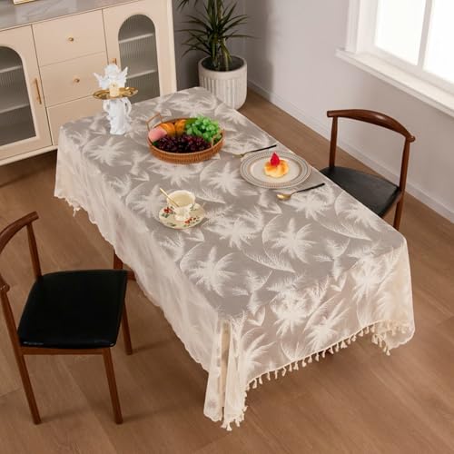 Nappe rectangulaire beige infroissable pour sublimer une table usée