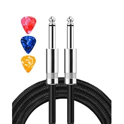 Guitar Cable, Guitar Cord 20ft AMP Cord for Bass & Electric Guitars/Keyboard/Mandolin TS 1/4 Inch Instrument Cable, Pro Audio Straight Angle Black - Les Beatles, Paul McCartney, John Lennon, RIngo Starr, George Harrison