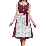 Damen Dirndl Midi Trachten kleid mit Schürze Oktoberfest Trachtenmode Elegant Festlich Knielang Cord Samt Dirndlkleid Besondere Anlässe Elegant für Oktoberfest Festlichkeiten Trachtenmode Kleid