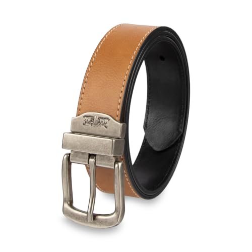 Levi's Men's Reversible Double Row Stitch Casual Jean Belt, Tan/Black, Small