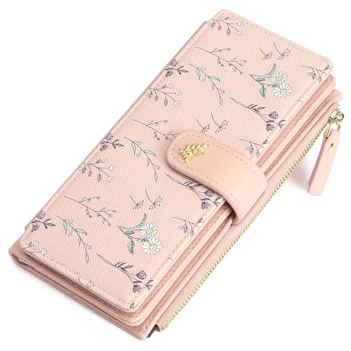 GAEKEAO Womens Wallet RFID Blocking Trifold Large Capacity Ladies Vegan Leather Wallet Floral Multi Card Holder Organizer
