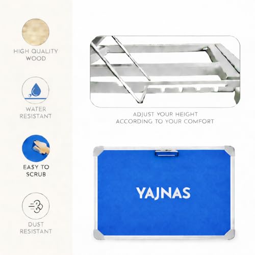 Image of YAJNAS Multipurpose Portable Study Laptop Table (15 x 23 Inch) | Height Adjustable Foldable Lap Desk & Bed Table for Kids, Home, Office, Online Classes & Learning - Blue