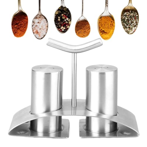 Salero y pimentero de metal - Salero y pimentero de acero inoxidable con soporte | Botellas de condimento con base, gadget de cocina para sal y pimienta