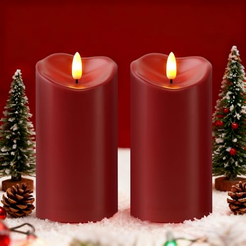 Image of Raycare 6 inchx3 inch Outdoor Waterproof Flameless Candles with Remote and Timer, Battery Operated LED Electric Fake Pillar Candle for Valentine's Day, Home, Wedding Decor, Red, Set of 2