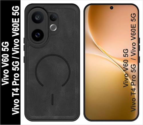 Image of SBMS Back Cover for Vivo V60 5G /T4 Pro /V60E | Ultra Slim Soft Rubberised Hard Case | Oil Feel Soft Leather Back | Mag-Safe Design (Mag-Safe Not Support) | Camera Protection Case for Vivo V60 (Black)