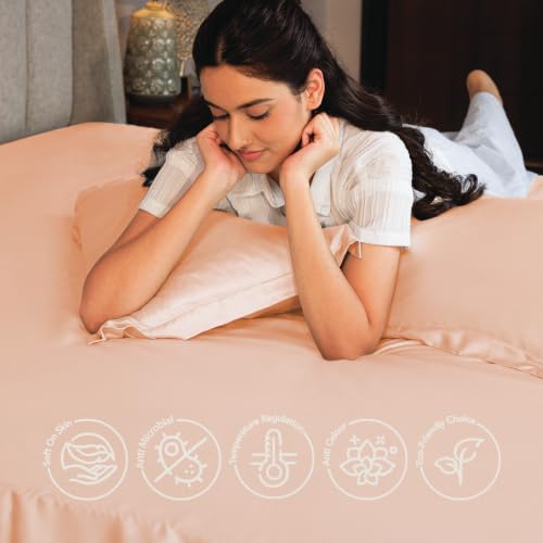Image of Mush 100% Bamboo King Size Bedsheet with 2 Pillow Covers | 100x108 in | 300 TC Bedsheet for Double Bed King Size | Ultra Soft, Natural Breathable & Cooling Double Bed Luxury Sheets (Dusty Peach)