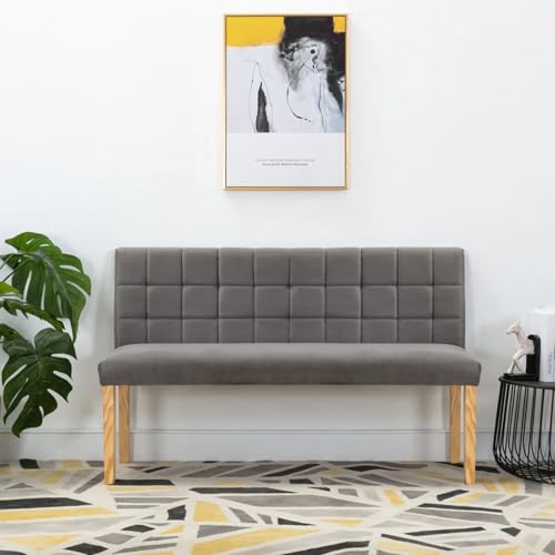 Tidyard Banco de diseño con Respaldo de líneas, tapizado en Terciopelo Gris, para relajación y Lectura en salón o Pasillo Modelo YFXLRZJ-288576ES