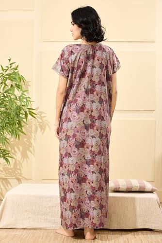 Image of GLAMORAS Bizzy Lizzy Cotton Nighty Gown with Side Pocket for Women | Regular, Digital Printed & Full Length Maxi Night Gown | Night Wear Maxi Gown for Women | Size: M-2XL