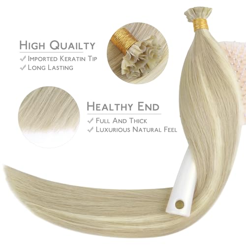 Image of WENNALIFE U Tip Hair Extensions Human Hair, 50g 50s 20 Inch Ash Blonde Highlighted Platinum Blonde Remy Hair K Tip Invisible Straight Keratin Hot Fusion