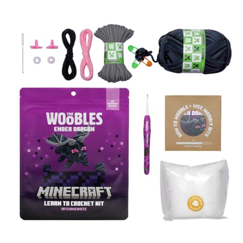 Image of The Woobles Minecraft Crochet Kit - Beginner Crochet Kit for Adults & Kids, Easy Knitting Kit with Woobles Yarn, DIY Crafts, Crochet Animals, Minecrafts, Gift for Gamers & Crafters (Ender Dragon)