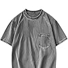 Men's Distressed T-Shirts UK Vintage Short Sleeve Shirt Washed Cotton Casual Tops Crew Neck Tees Shirt Summer Loose Fit Blouse with Pocket Solid Color Retro Tshirts Comfort Streetwear #3