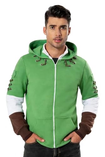 Ya-cos Adult Cosplay Hoodie Hooded Coat Zipper Jacket Green Sweatshirt Costume Outfit