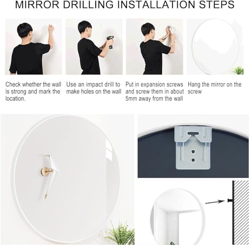 Amazing Tour 50cm Large Modern Round Mirror White Brushed Frame Wall Mirror Metal Framed HD Glass Wall Mirror for Makeup Bathroom Living Room - Image 6