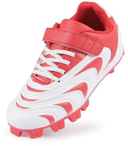 CAMVAVSR Unisex-Child Baseball Cleats Kids Softball Shoes for Boys Girls Rubber Molded Little Children Big Youth Sneakers Easy to Wear Sports Footwear Red Size 1