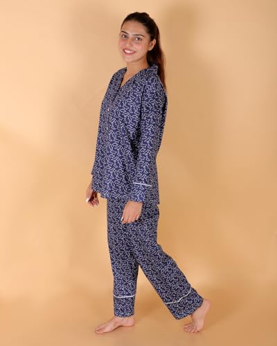 Image of The Mom Store Pajama Set for Women | Soft Cotton Breathable Nightwear for Comfortable Sleep | Stylish Elegant Sleep Suit & Lounge Wear for Womens | Everyday Nightsuit | Shirt Pyjama Set for Women