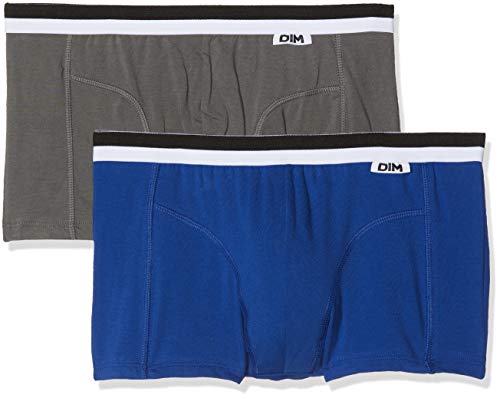 Unno DIM Basic Algodón Elástico Bóxer, Azul (Azul Atlantique/Gris Foncé), Medium (Tamaño del fabricante:4) (Pack de 2) para Hombre