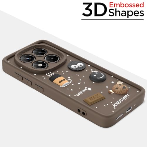 Image of Pikkme Back Cover for Redmi Note 14 Pro 5G | 3D Bear Silicone Cute & Fun Coffee Cartoon | Full Body Protection Bumper Case (Brown)