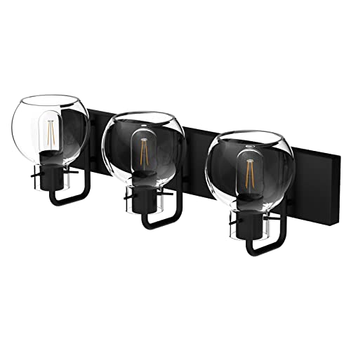 Image of Tipace Bathroom Vanity Light, 3 Light Matte Black Vanity Lights with Clear Glass Shade,Modern Wall Sconces,Bathroom Lighting Fixtures Over Mirror for Living Room(Exclude Bulb)