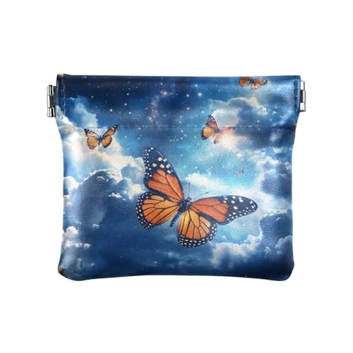 Coin Purse for Women Blue Starry Butterfly Coin Pouch Change Holder PU Leather Mini Wallet Portable Coin Bag Money Pocket