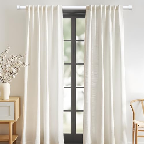 2 Pack Curtain Rods for Windows 28 to 48 Inch(1.5-5 Feet),White 1'' Diameter Drapery Rods with End Cap Style Design,Modern Adjustable Heavy Duty Curtain Rod,Size:30''-60''