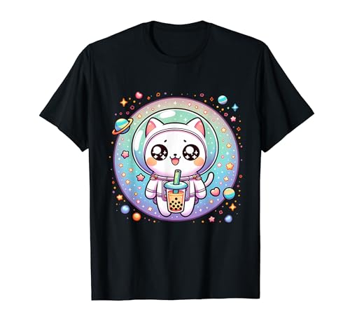 Kawaii Cat Bubble Tea Astronaut Lover Cute T-Shirt