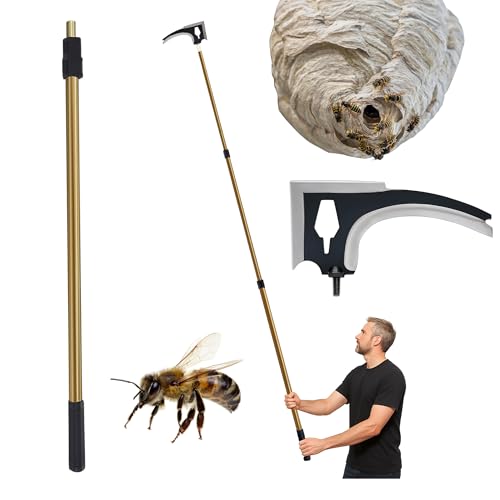 Oh Klyzo Wasp Nest Removal Tool with 10ft Telescopic Pole Triple Blade Hornet Nest Scraper Heavy Duty Hornet & Bee Hive Scraper No Spray Outdoor Pest Control Tool for Roofs Trees Eaves & Patio