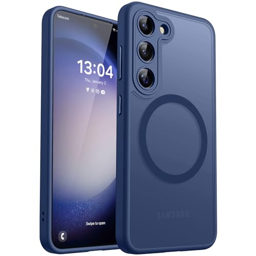 Image of CANSHN Designed for Samsung Galaxy S23 Case [Full Camera Protection] [Compatible with MagSafe] Translucent Matte Shockproof Protective Phone Cover 6.1 Inch - Deep Blue