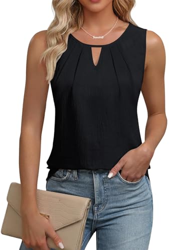 Cuptacc Camiseta Tirantes Mujer Cuello en V Tank Top Mujer Verano Elegante Ajustado sin Mangas Blusa Shirt Negro, Medium M 38-40