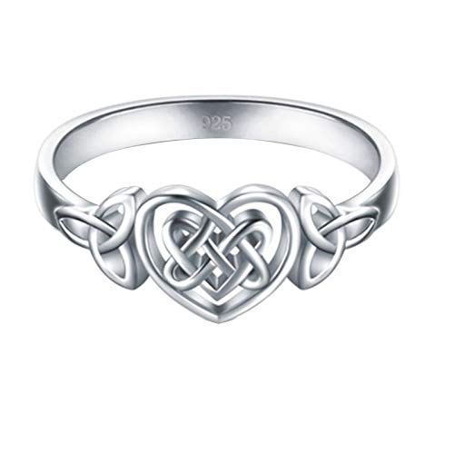 Koolee 925 Sterling Silver Ring Celtic Knot Heart High Polish Tarnish Resistant Eternity Wedding Band Stackable Ring, Benefiting The American Red Cross