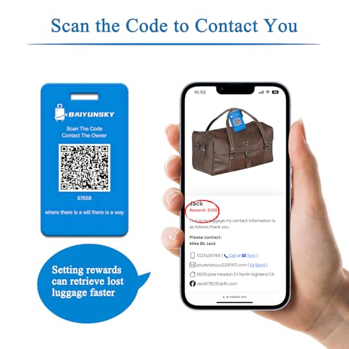 Smart Luggage Tags for Suitcases, 2 Pack QR Code Security Information Luggage Tag, Steel Ring, Waterproof Easy Identify Personalized Luggage Tag, No App or Subscription Needed (Blue)3
