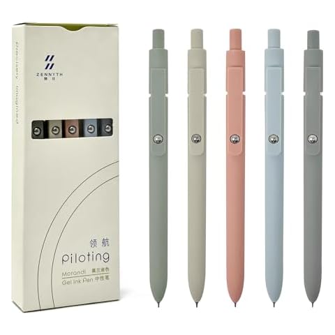 allydrew Smooth Retractable Black Ink Gel Pens, 0.5mm Fine Point, for Home Office Work (Set of 5), Morandi Cover