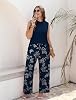 Conjunto de dos piezas para mujer, outfit de primavera verano, viaje, playa, vacaciones, cuello alto, pantalón de pierna ancha 6