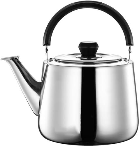 OZBMA Tetera de Acero Inoxidable quirúrgico con silbido Fuerte para Estufa, con asa ergonómica para hervir Agua, Leche o café, Color Plateado, 5 l (Plata, 4 l)