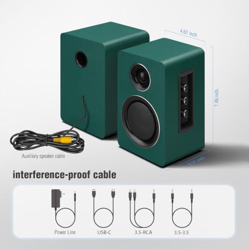 Image of Computer Speakers, Bluetooth 5.3, USB-C, AUX /RCA, 3.5-Inch Woofer, Green