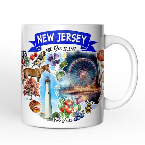 Taza cerámica con diseño artístico de Nueva Jersey 12 oz miniatura 1