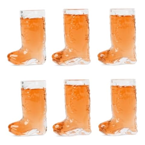 Cowboy Boot Shot Glass Set - Real Glass - Cowgirl Bachelorette Party Decorations, Western Themed Party Decorations, Cowboy Theme Party Decorations (Not personalized, Set of 6) Cover