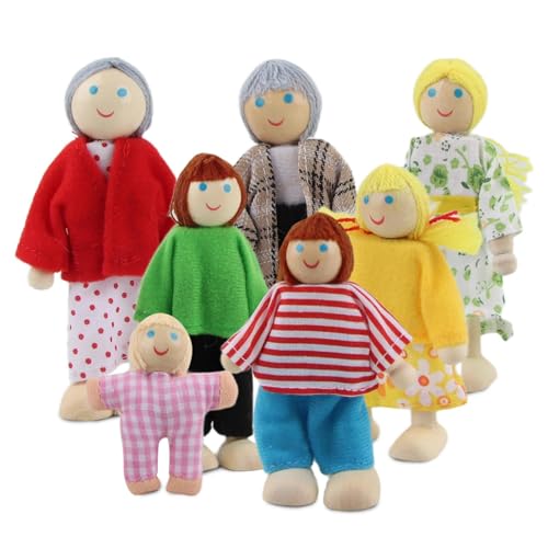 XIMEY Maison de Poupee en Bois, Ensemble Famille Poupée en Bois, Personnage Famille de Maison de Poupée, Mini Poupee, Accessoires de Maison de Poupée (E)