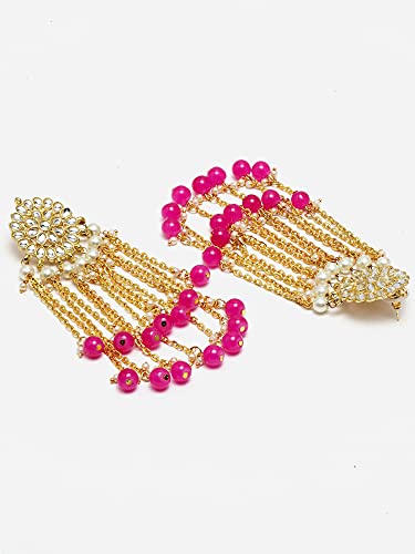 Image of Karatcart Kundan Tassel Earrings for Women (Pink and Green Beads)
