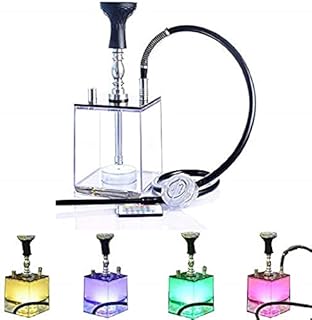 Acrylic Hookah Complete Set with LED Lights and Remote Control - Light Colors Variation - Modern Design Shisha Smoking Kit – Glass Water Pipe Narguile - Includes Accessories