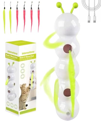 LivialyCity Caterpillar Cat Toy,Interactive Smart Cat Toy, Rechargeable Motion Activated Cats Toys, Bite Resistant, Automatic Kitten Toys for Bored Cats for All Ages Indoor Cat (with 4 Red Tails)