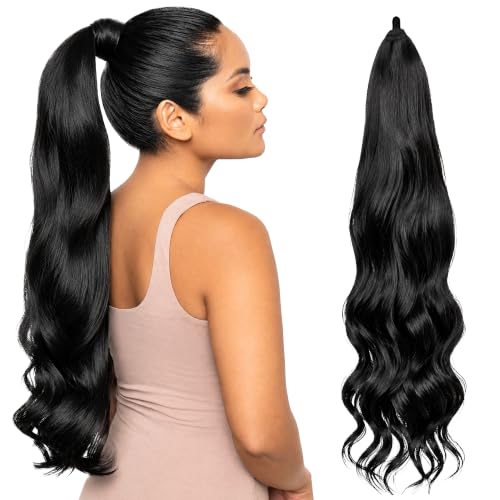 Image of Sanas Ponytail Hair Extension (1 Pcs) Long Wig For Women Synthetic Ponytail Hair Extension Hairpiece, Reusable Hair Wig Extensions For Women, Natural Look (Black) (1 Pcs)