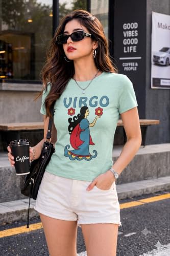 Image of Preneum Women's Graphic Printed T-Shirt, Round Neck Half Sleeve Casual Slim Fit Cotton Blend Tee, College, Office & Travel